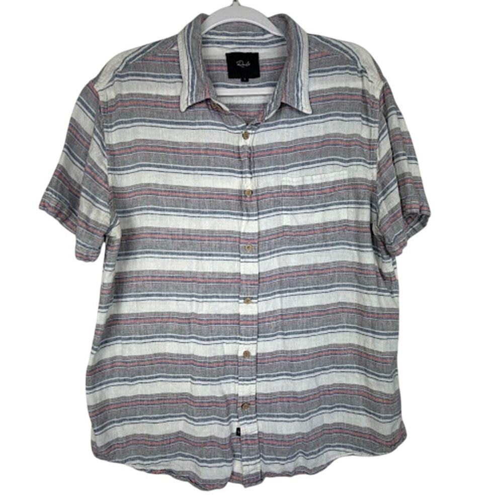 Rails Carson‎ Red Steel White Striped Linen Blend Men's Button Up Size L